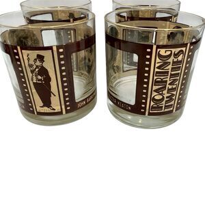 Vintage Set 4 Roaring Twenties Glasses‎ Bar Rock Whiskey Lowball Hollywood Film